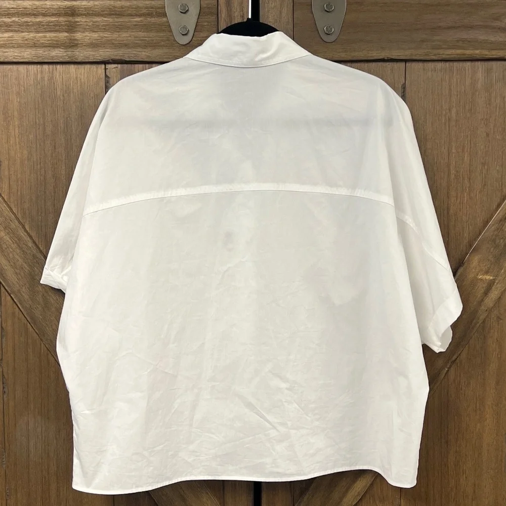 Zara Cotton Button Up Wide Short Sleeve Blouse Work Shirt Size XS - Picture 3 of 5